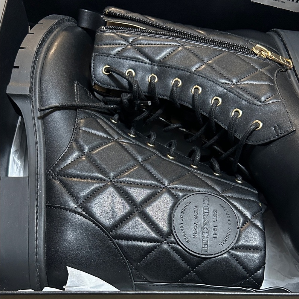 Coach Black Quilted Lace-Up Boots